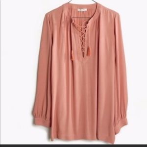 Madewell Pink Tassel Tie Front Long Sleeve Top XS
